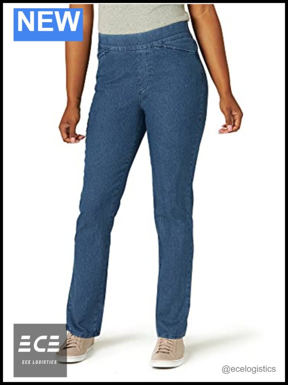 Easy Fit Elastic Waist Pull-On Skinny Jeans Stretch Denim 28" Inseam